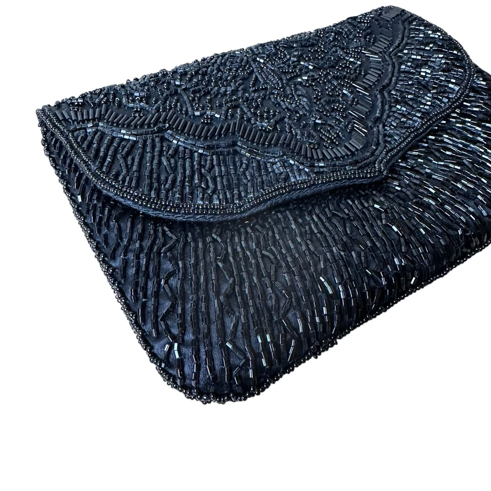 Cartera sin asas vintage La Regale negra con cuentas de noche | Fiesta de vacaciones Año Nuevo Glamour Foto 2 de 4