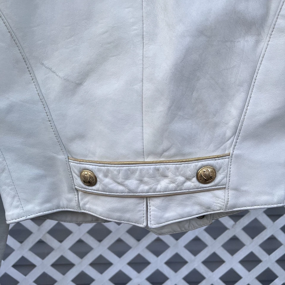 Vestido Chaqueta Michael Hoban Cuero Blanco Dorado Botón Recortado North Beach Talla 7/8 Foto 4 de 4