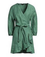 Maje Green Textured Linen Blend Wrap Mini Dress US M  EU 40  SALE  HOLIDAYS
