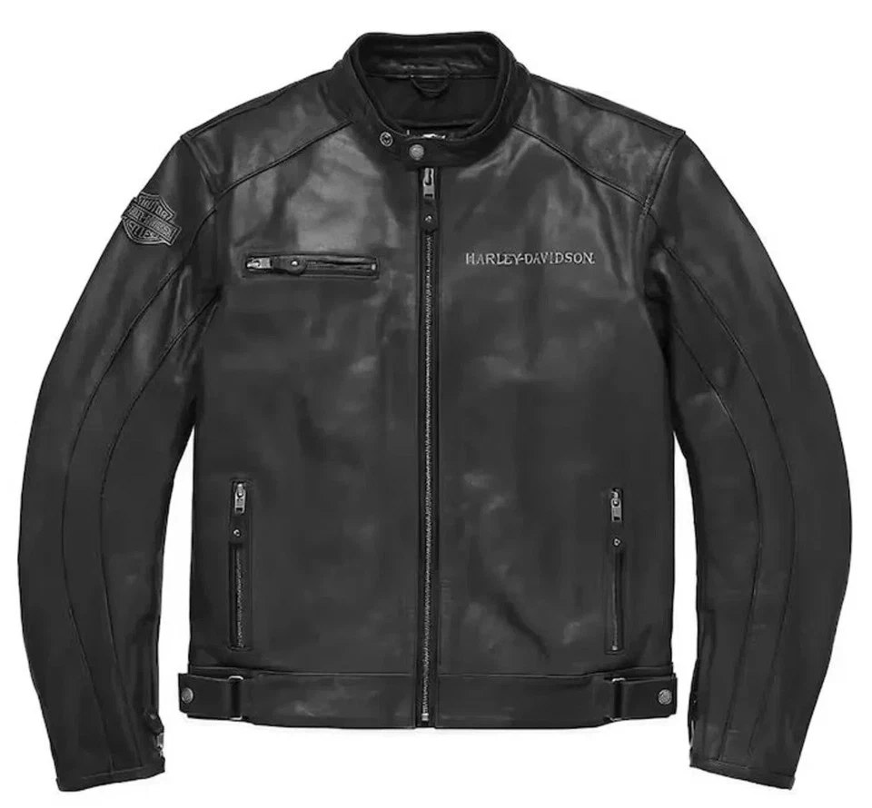Chaqueta de cuero de vaca genuina para motocicleta Harley Davidson reflectante calavera para hombre Foto 2 de 3