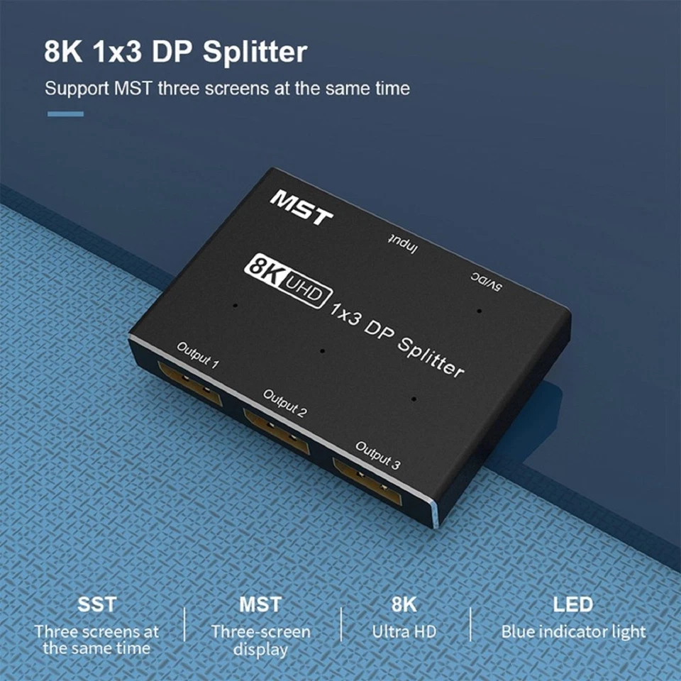 8K 1X3 DP Splitter 8K60Hz MST SST Hub Multi Monitor Splitter For iOS/Windows I - Image 4 of 4