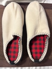 Beige Wool Felt House Slippers Red Black Buffalo Plaid Lined Comfort Mules Sz 10