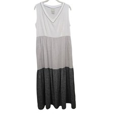 Joie Womens M Chic Linen Blend Colorblock Tiered Maxi Dress V-Neck Metallic Trim