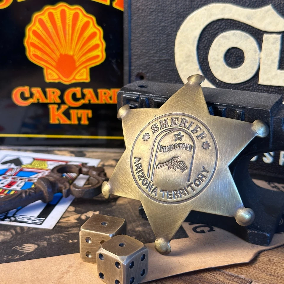Lápida insignia sheriff territorio de Arizona latón macizo réplica del Viejo Oeste Foto 4 de 4