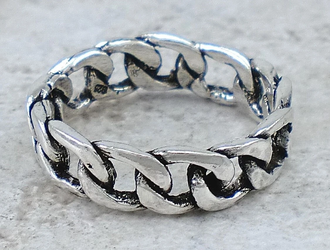 MENS 925 STERLING SILVER FIGAR0 CHAIN LINK BAND RING size 7 style