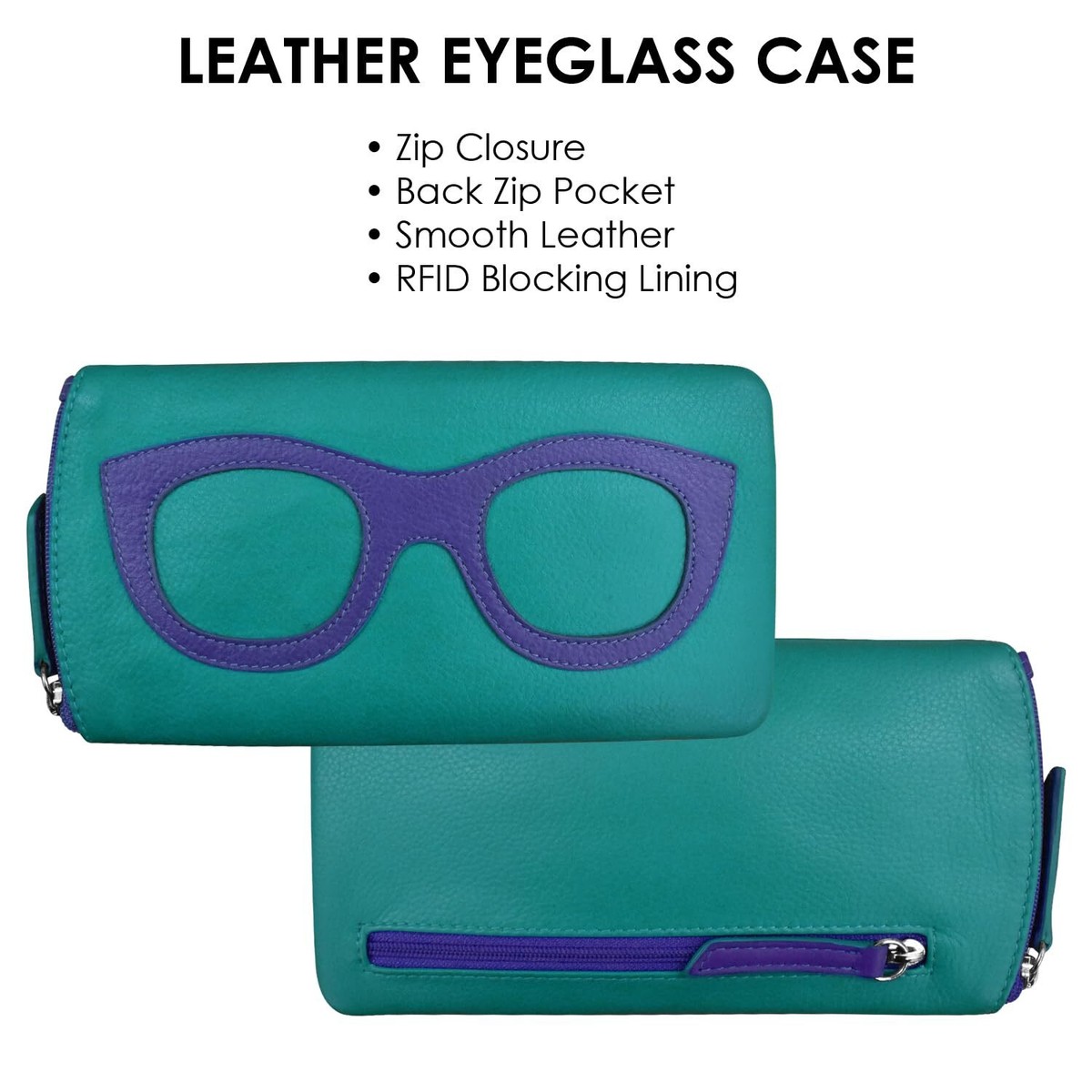 Smooth Leather Soft Eyeglass Case with RFID Blocking Lining Zip Closure ili New York Soft Eye Glass Cases with RFID Blocking - Soft  main image 4
