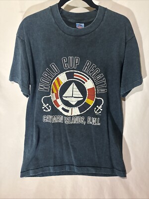 Vtg 80s 90s world cup regatta shirt Cayman americas best USA Single stitch L