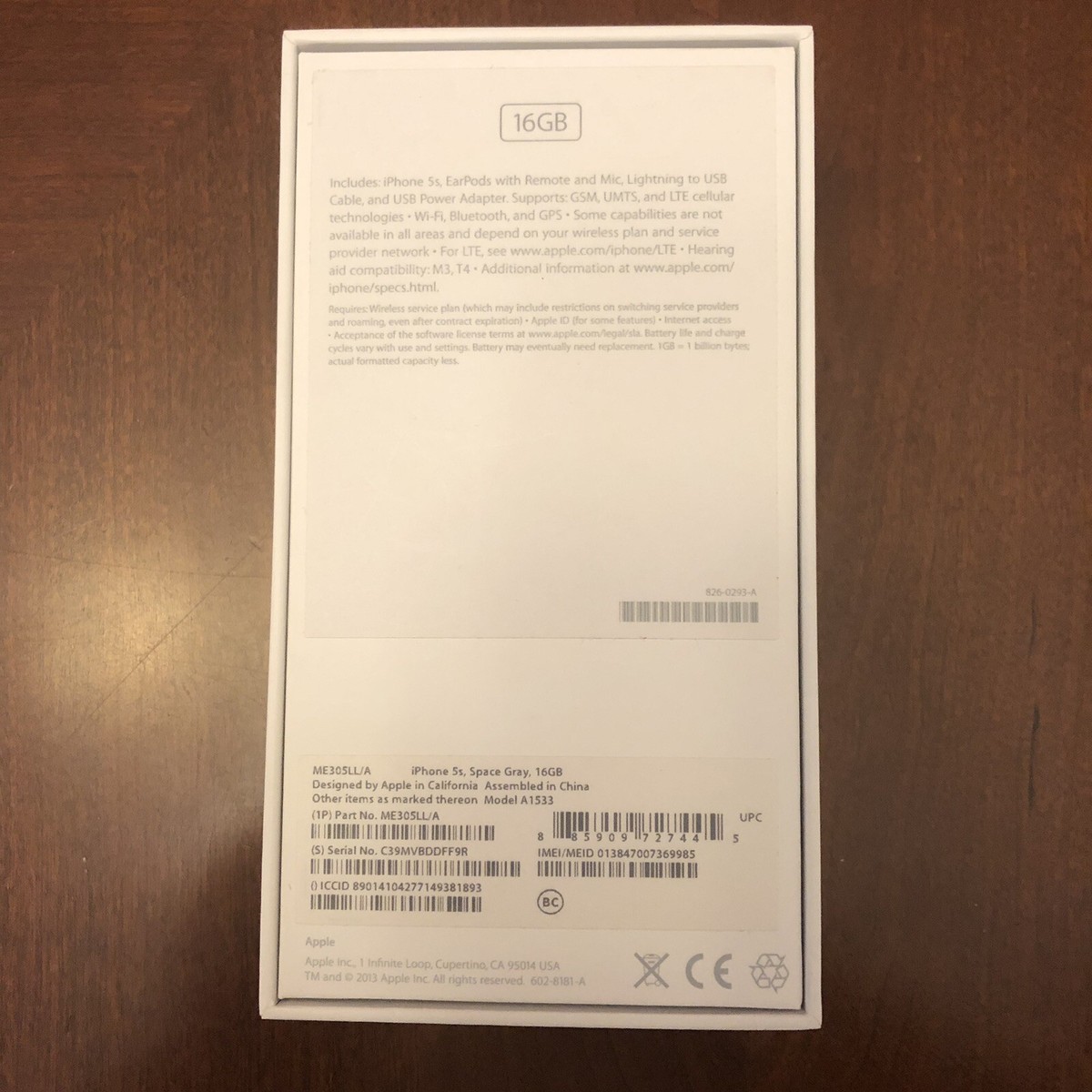 Apple iPhone 5s Space Grey 16GB Retail BOX Only - NO ACCESSORIES