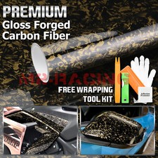 Forged Gloss Carbon Fiber Black Gold Car Vinyl Wrap Air Release Sticker Sheet