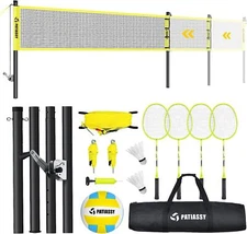 Outdoor Volleyball and Badminton Combo Net Set Width & Height Adjustable Poles