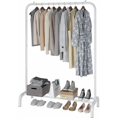 Metal Clothing Rack Garment Racks for Hanging Clothes w/ Bottom Shoe Rack Shelf