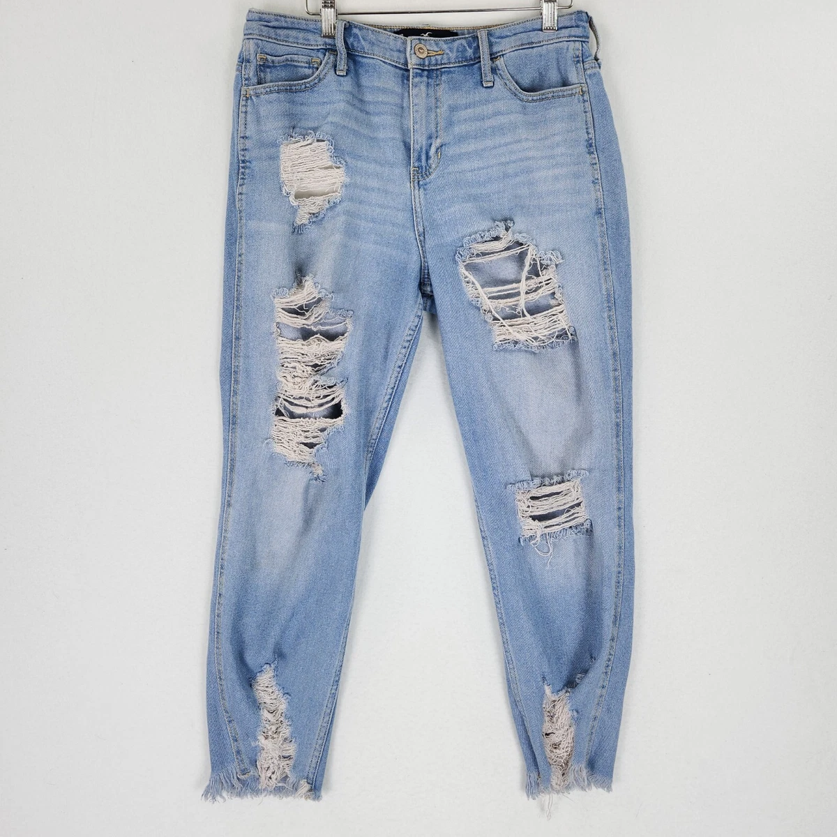 Hollister Jeans Womens 31 Blue Distressed High Rise Slim Straight