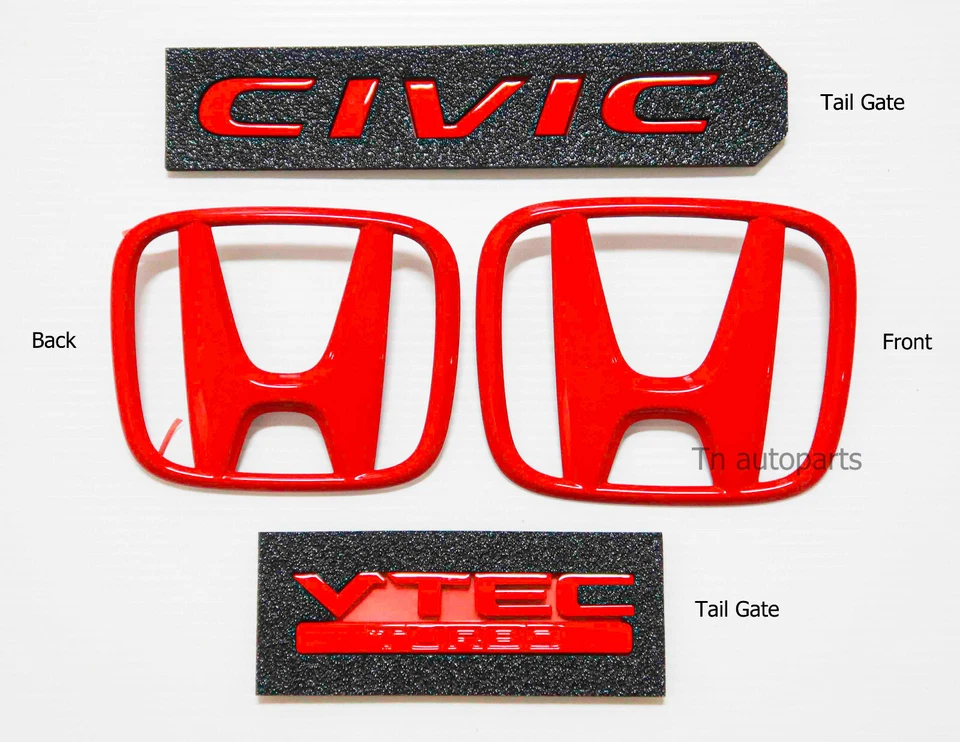 JUEGO ROJO 4 PIEZAS EMBLEMA LOGO PARA NUEVO HONDA CIVIC FC FK VTEC TURBO 2015-19 OEM Foto 3 de 4