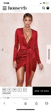 HOUSE OF CB 'Farrah' Red Velvet Gathered Deep V Mini Dress /Size S-4-6/ BM4745