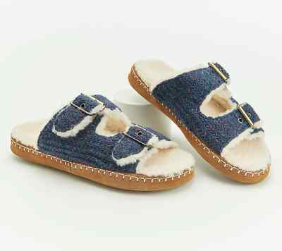 Acorn Womens Camden Double Buckle Cozy Slide Slippers Navy Size 5-6 A493556