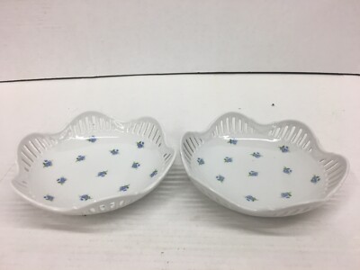 Vintage Lichte Fine China 6 3/4'' Round Decorative Bowls w/ Blue Flowers