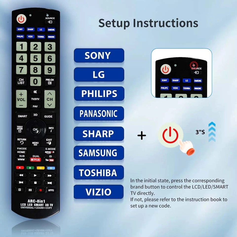 Nuevo control remoto de reemplazo para televisores inteligentes Samsung Vizio LG Sony Sharp con teclas luminosas Foto 2 de 4