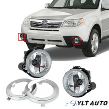 Fits 2009-2013 Subaru Forester Clear Front Fog Lights Fog Lamp Cover Trim Ring