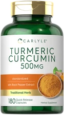 Turmeric Curcumin with Bioperine | 500 mg | 180 Capsules | by Carlyle