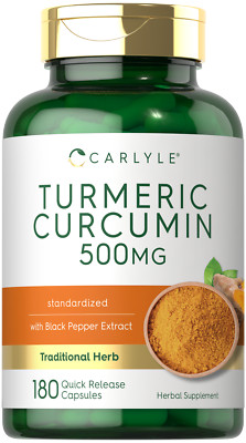 Turmeric Curcumin with Bioperine | 500 mg | 180 Capsules | by Carlyle