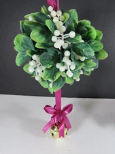 Vintage Plastic Mistletoe Christmas Decoration  Brass Ball Bell 5" B9476