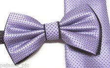 Checker Two Tone Design Men Bowtie or With Hankie Set Lavender / Black BT2T101C