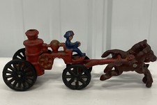 Vintage Cast Iron Fireman Fire Pumper Wagon and Horses