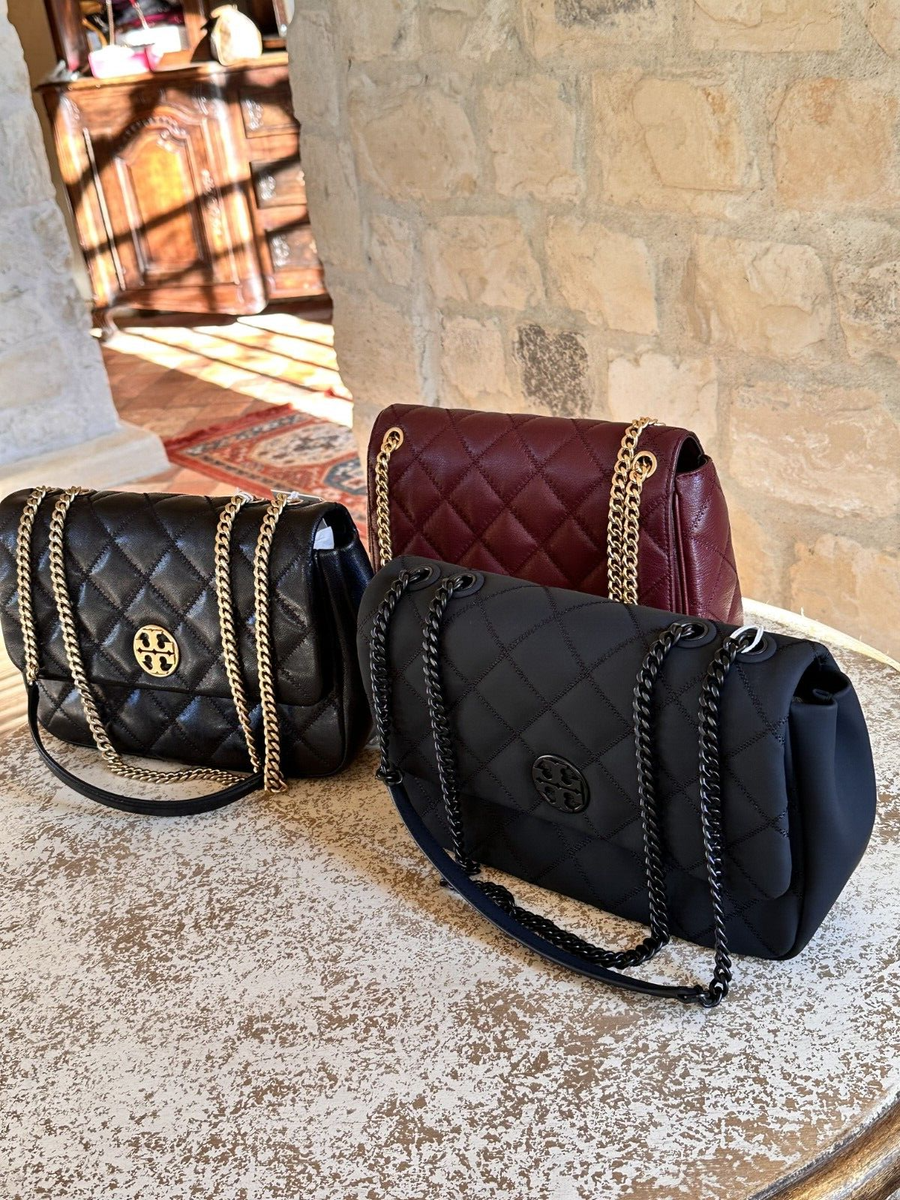 Tory Burch Large Willa Shoulder Bag Quilted Leather Chain Handbag