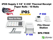 iPOS Supply Thermal Receipt Paper 3 1/8" x 230' for Clover Station (10 Rolls)