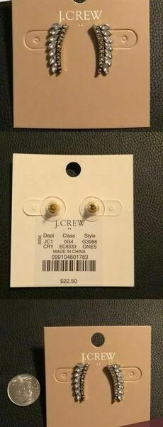 J.Crew Women's Crystal Feather Crawler Stud Earrings NWT 39.99 Item G3986 - Image 3 of 3