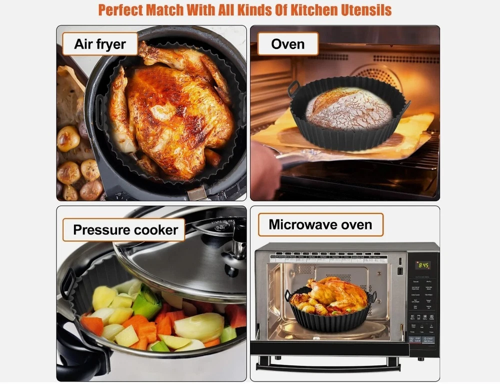 Air Fryer Silicone Pot Liners Non-Stick Baking Tray Mat Round Oven Accessories Air Fryer Silicone Pot Liners Non-Stick Baking Tray Mat Round Oven Accessories
