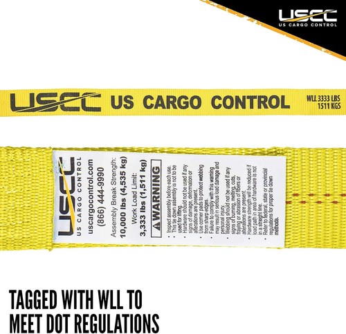 USCC 2" X 27' Ratchet Strap w/Chain Extension - Heavy Equipment - Yellow 2PK - Picture 6 of 9