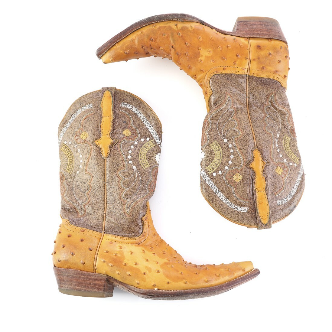 El General Men's Exotic Ostrich Leather Cowboy Boots - Cognac  45077