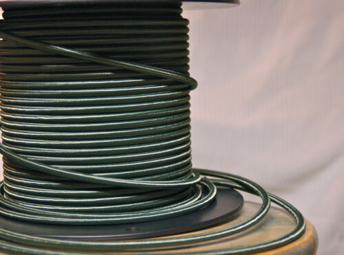 Cordon rond 3 fils recouvert de tissu vert, lampes vintage suspensions lumières ventilateurs anciens - Photo 1/8