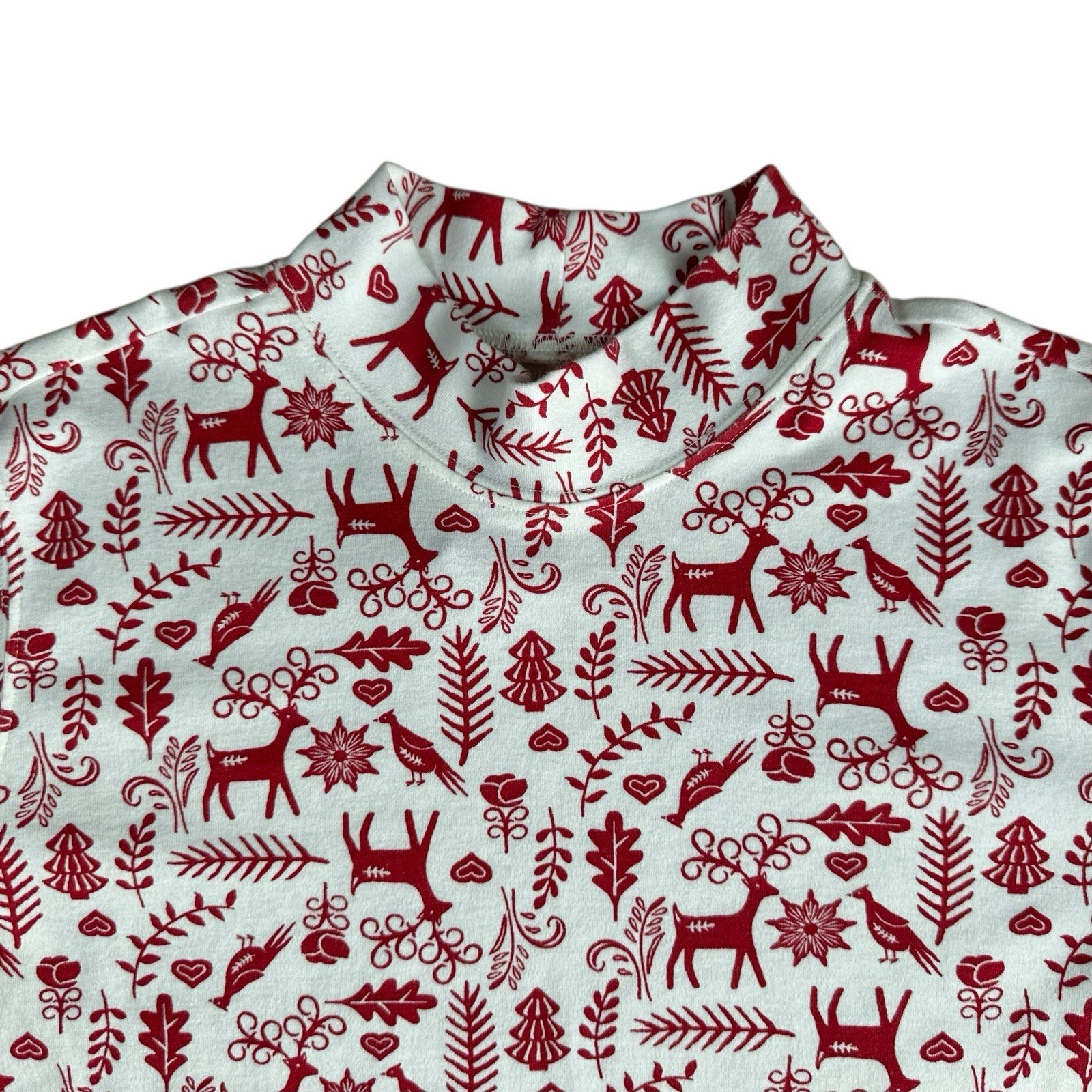 Blair Red Reindeer Print Mock Neck Long Sleeve Top Women’s M Holiday Winter Tee