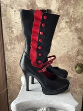 Funtasma Red And Black Button Ruffle Platform Buckle Boots With Zipper NIB SZ 7