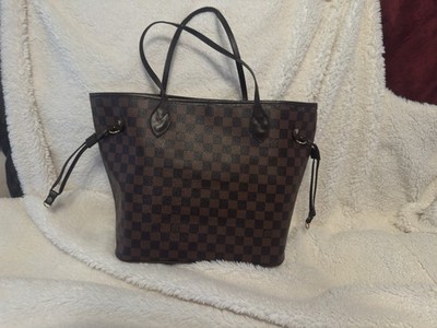 Louis Vuitton Neverfull Damier Ebene Brown Tote Red Lining Inner Pockets