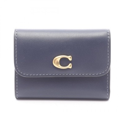 COACH ESSENTIAL CARD HOLDER WALLET Tri-fold wallet CZ111B4/NV leather Navy NEW