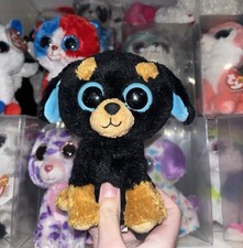 TY BEANIE BOOS (USED) RARE & RETIRED TUFFY ROTTWEILER PUPPY DOG SOLID EYES 6”