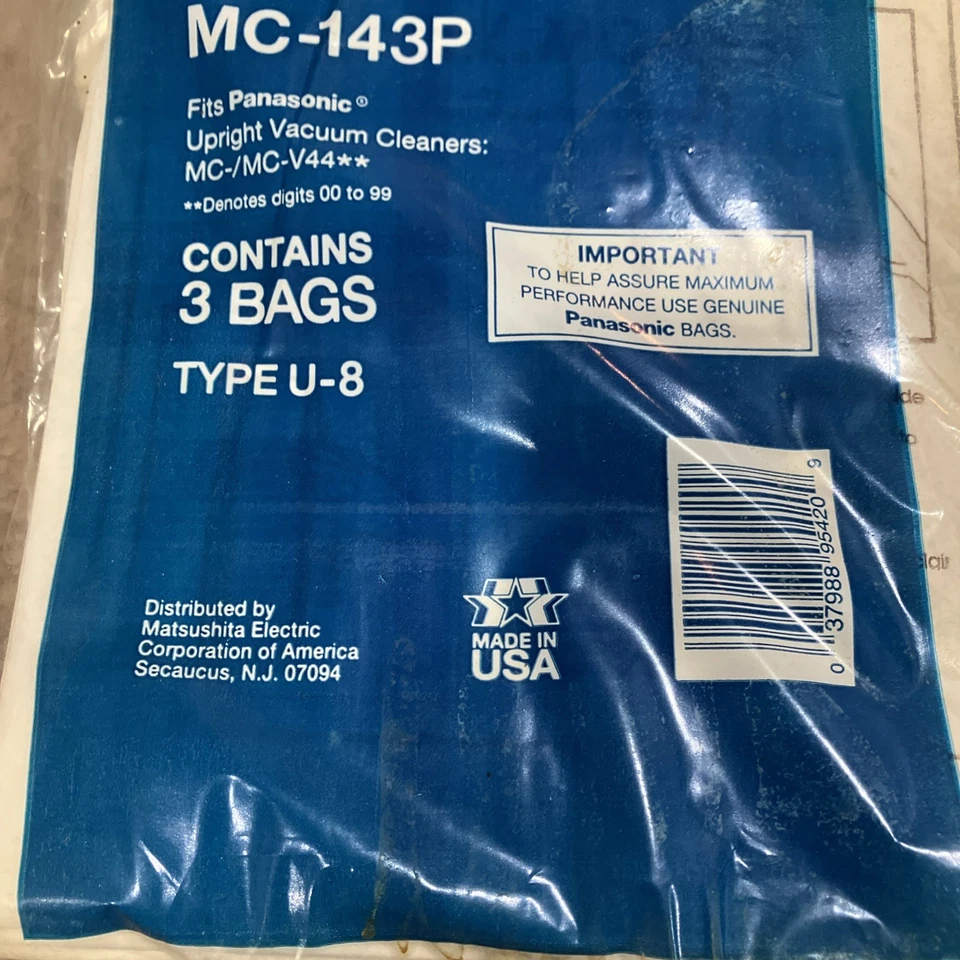 4 X Pack Panasonic Type U-8 Vacuum Bags 12 Total Bags MC-143P  Genuine USA New - Image 3 of 4