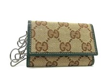 GUCCI GG Canvas X Leather 6-key Case Brown X green FP1113