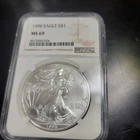 1998 $1 American Silver Eagle NGC MS69 Brown Label