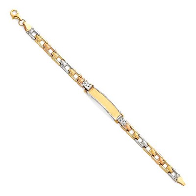 Massives 14k dreifarbiges Gold 3C helles Stampato ID-Armband für Junior 6'' Damen