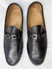 Salvatore Ferragamo Gancini Leather Driver Loafers Men's 9.5 D Italy Black