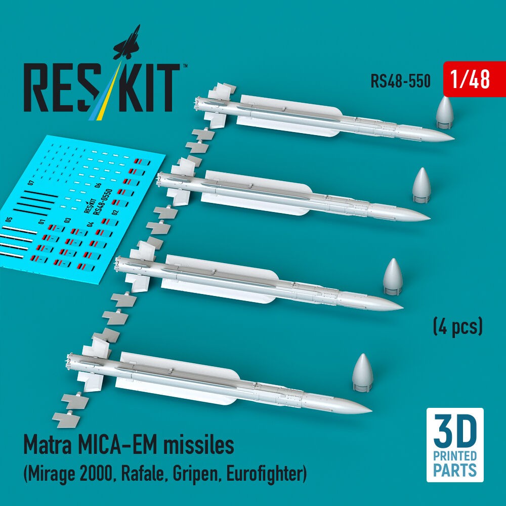 ResKit RS48-0550 1:48 Matra MICA-EM Missiles Model Kit (4 Pcs) Resin Accessory