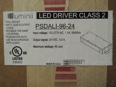 NEW Luminii PSDALI-96-24 LED Driver Class 2 24VDC 96W DALI LED Power Supply