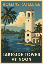 🌴 Rollins College Lakeside Tower at Noon Poster - Vintage Vibes 24x36” -