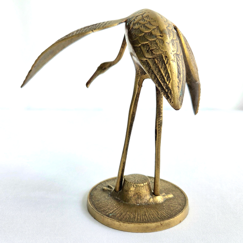 Vintage Crane Bird Heron Cast Brass Statue Beach Coastal Home Decor MCM Korea 7 - Picture 5 of 14