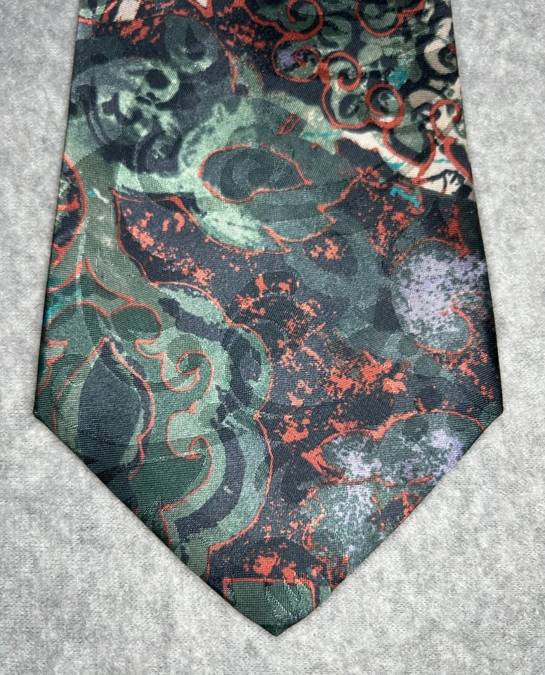 Corbata abstracta verde azul púrpura 100 % poliéster 59,5" x 4" vintage David Taylor Foto 2 de 4