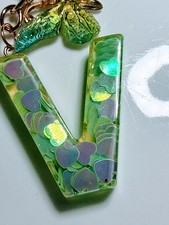 Handmade Resin Initial Keychain Letter V Butterfly Personalized Gift